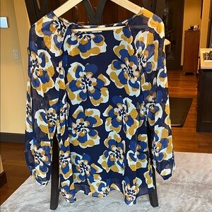 Floral Print Women's Top - Blue and Yellow